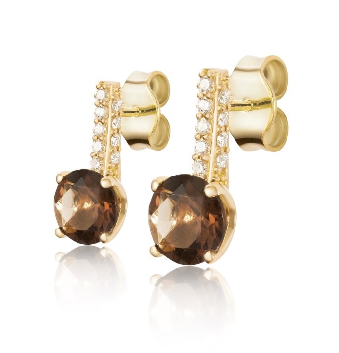 Obrázek Náušnice LOEE ze žlutého zlata s diamanty a smoky quartz