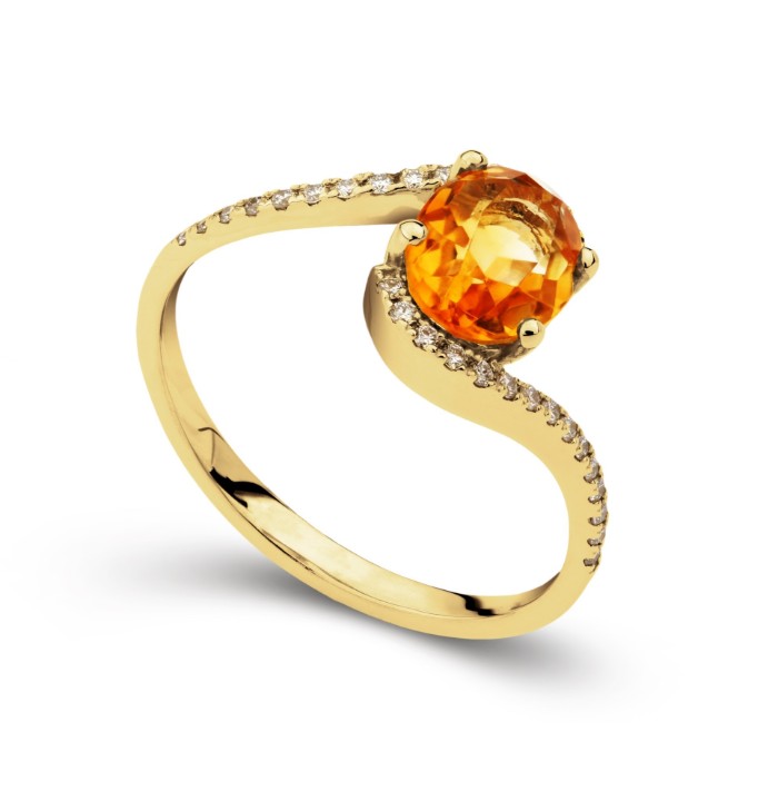 Obrázek Prsten LOEE ze žlutého zlata s diamanty a citrínem
