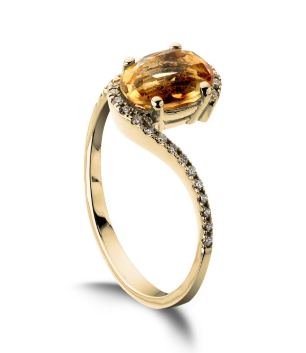 Obrázek Prsten LOEE ze žlutého zlata s diamanty a citrínem