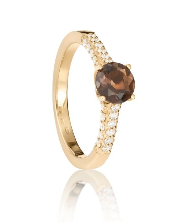 Obrázek Prsten LOEE Palette Diamonds ze žlutého zlata s diamanty a smoky quartz